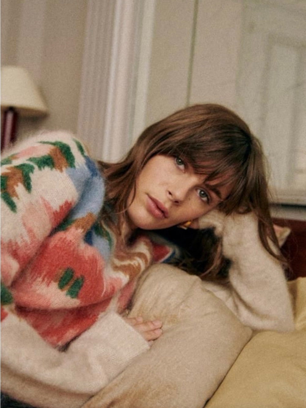 Sezane Alison Jumper Heline Print Ecru Background - Size L
